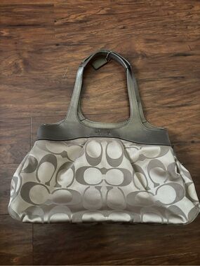 Coach Beige and Taupe Signature Shoulder Bag